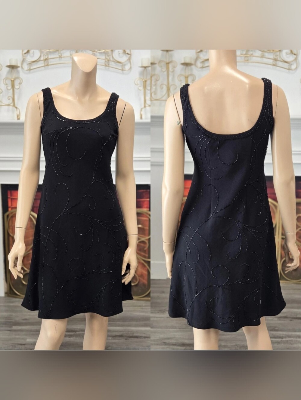 Jones New York Vintage 90s Y2K Black Beaded Sleeveless Cocktail Dress sz 4
